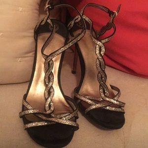 Gold Glitter Strappy Heels